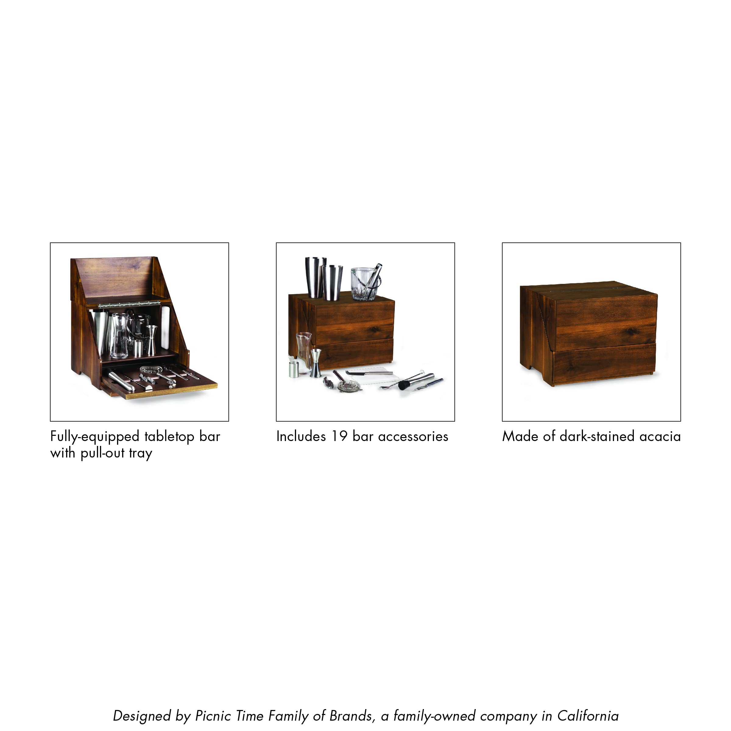 PICNIC TIME NFL Madison Acacia Wood Tabletop Bar Tool Set - 12-Piece Bartender Kit with Stand & Bar Accessories - Perfect for Home Bars, Game Day Parties & Outdoor Entertaining