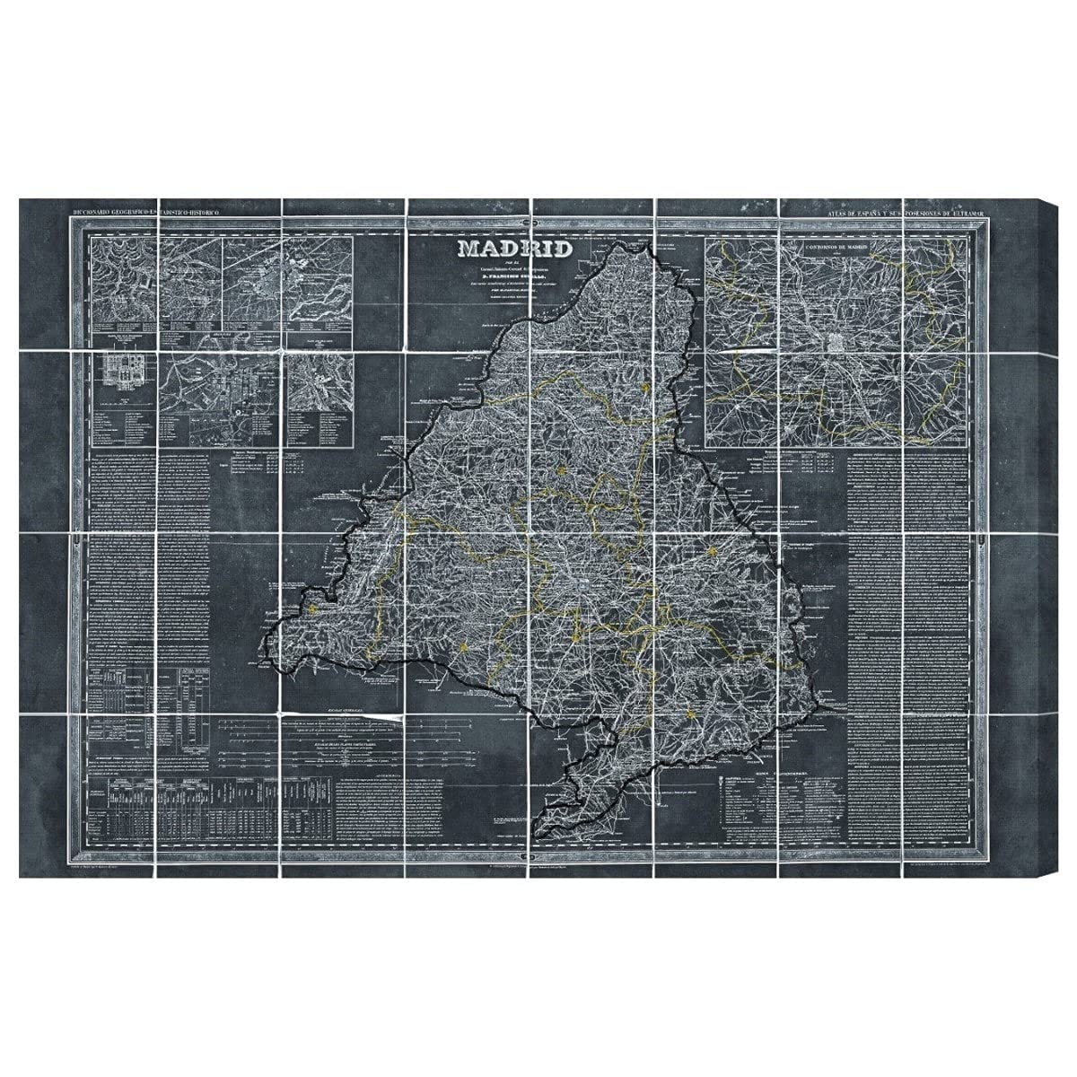 Oliver Gal 'Map of Madrid 1861' Vintage Wall Art Canvas Print - Gray & White 60x40 Inches - Perfect for Living Room, Office or Home Decor
