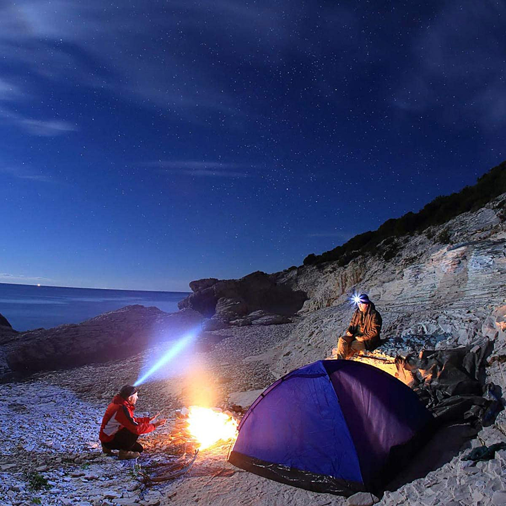 LED Headlamp Hat - Rechargeable Adjustable Head Light for Camping, Hiking, Running & Outdoor Activities - Hands-Free Light Cap with 3 Modes (White/Red)