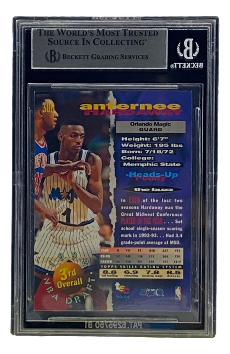Penny Hardaway Autographed 1993-94 Orlando Magic Stadium Club #308 Basketball Card - PSA Slabbed & Certified - Perfect for NBA Memorabilia Collectors & Sports Fans