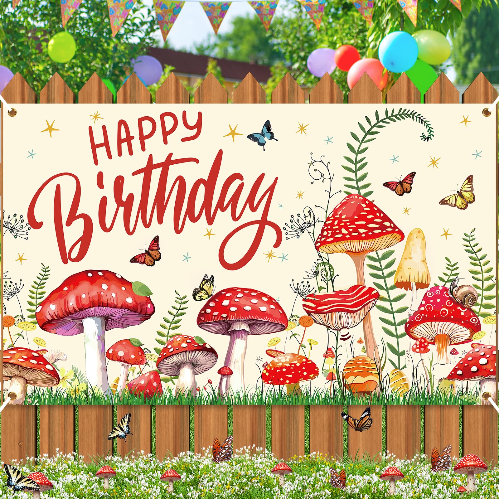 Whimsical Mushroom Birthday Party Decorations Set - Wildflower & Fairy Forest Backdrop Banner for Kids Birthday Photography - Perfect for Fairy Tale, Woodland, and Wonderland Themed Parties