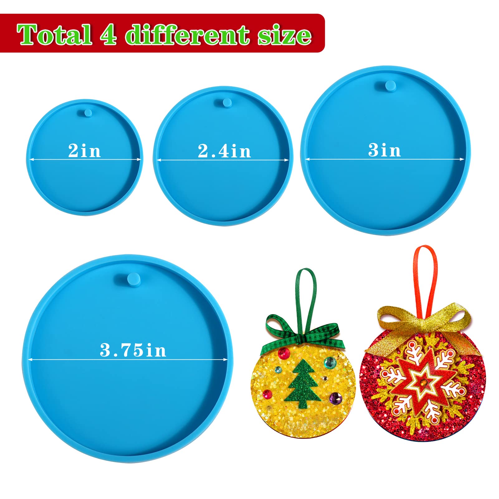 Juome 4-Piece Round Silicone Christmas Ornament Molds for Epoxy Resin DIY Crafts - Perfect for Making Keychains, Pendants & Tree Decorations (Holiday Gifts & Home Decor)