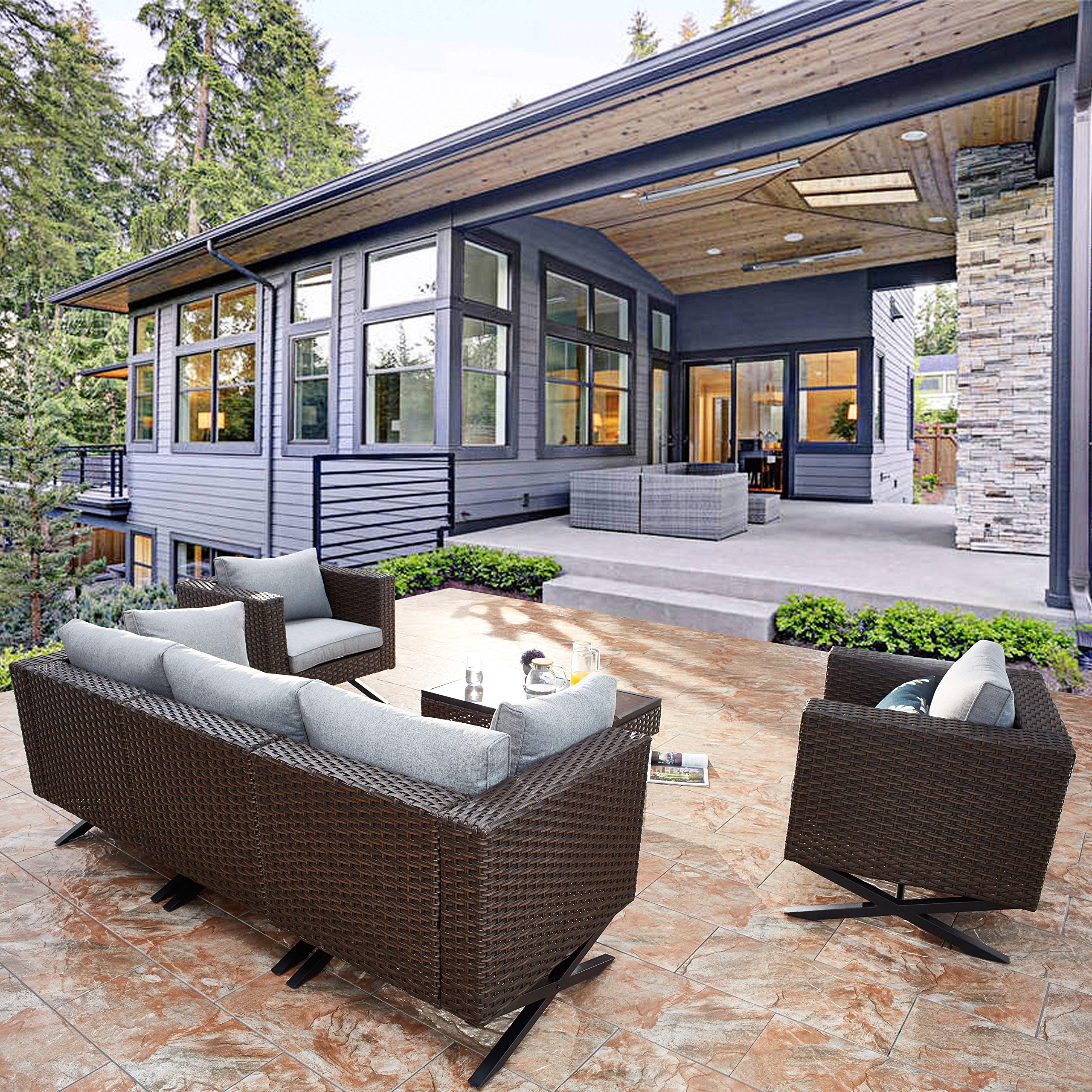 PatioFestival 6-Piece Outdoor Patio Conversation Set with X-Leg Design & Cushioned Seating + Coffee Table - Perfect for Backyard, Garden, Poolside & Outdoor Entertaining