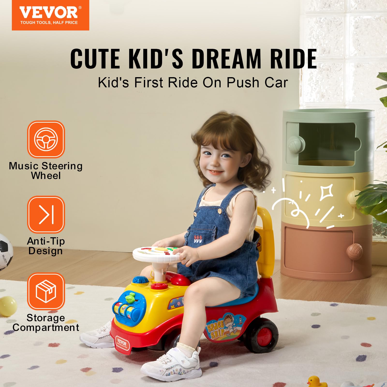 VEVOR Toddler Ride On Push Car for Kids 19+ Months - Sit to Stand Ride Racer Toy with Music, Steering Wheel, Horn & Under Seat Storage - Perfect for Indoor & Outdoor Play - Gift for Boys & Girls