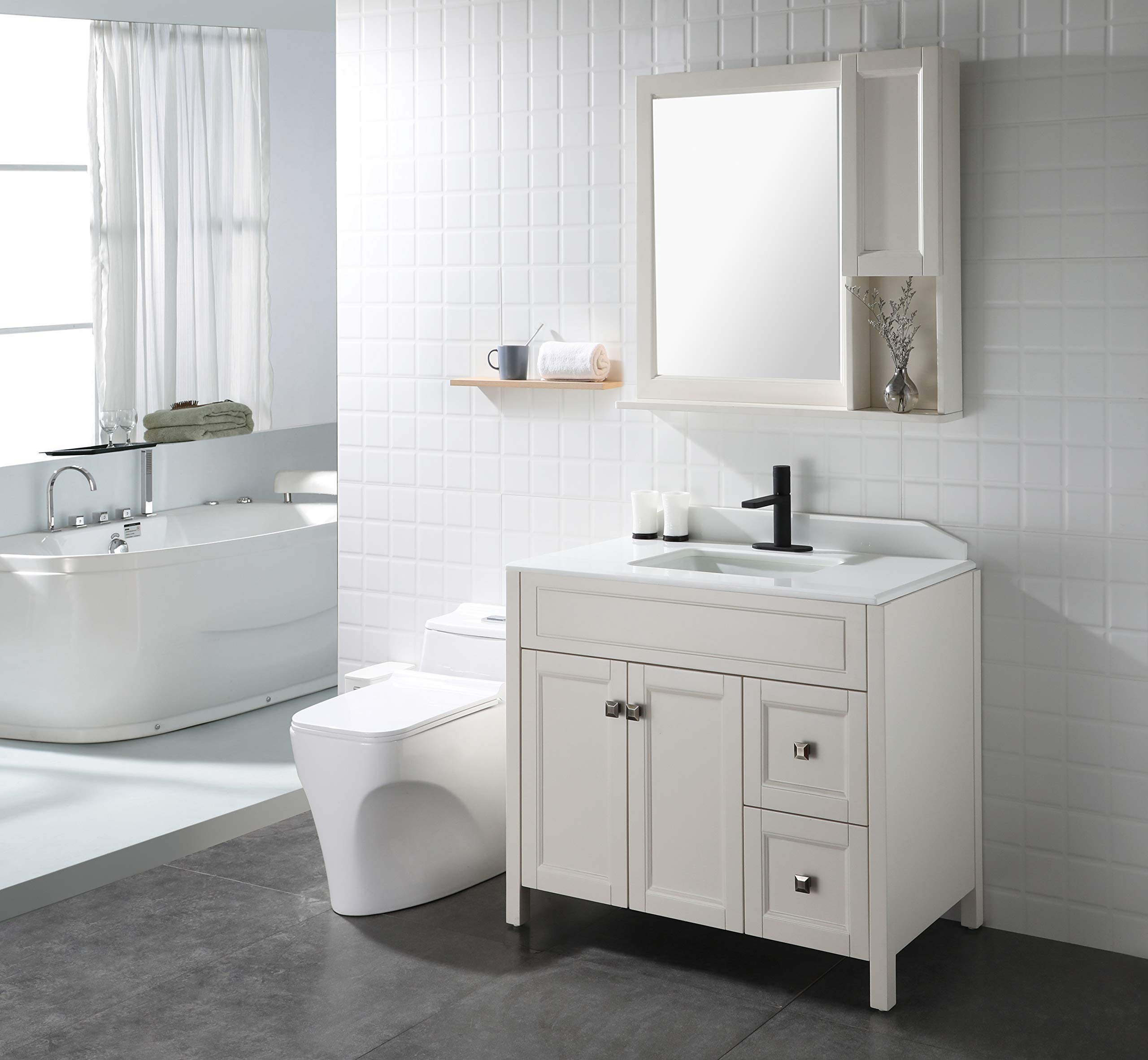 Black Single Handle Bathroom Sink Faucet with Pop-Up Drain Assembly - Model #14253 & #1416404 - Perfect for Modern Bathroom Renovations and Small Space Vanities