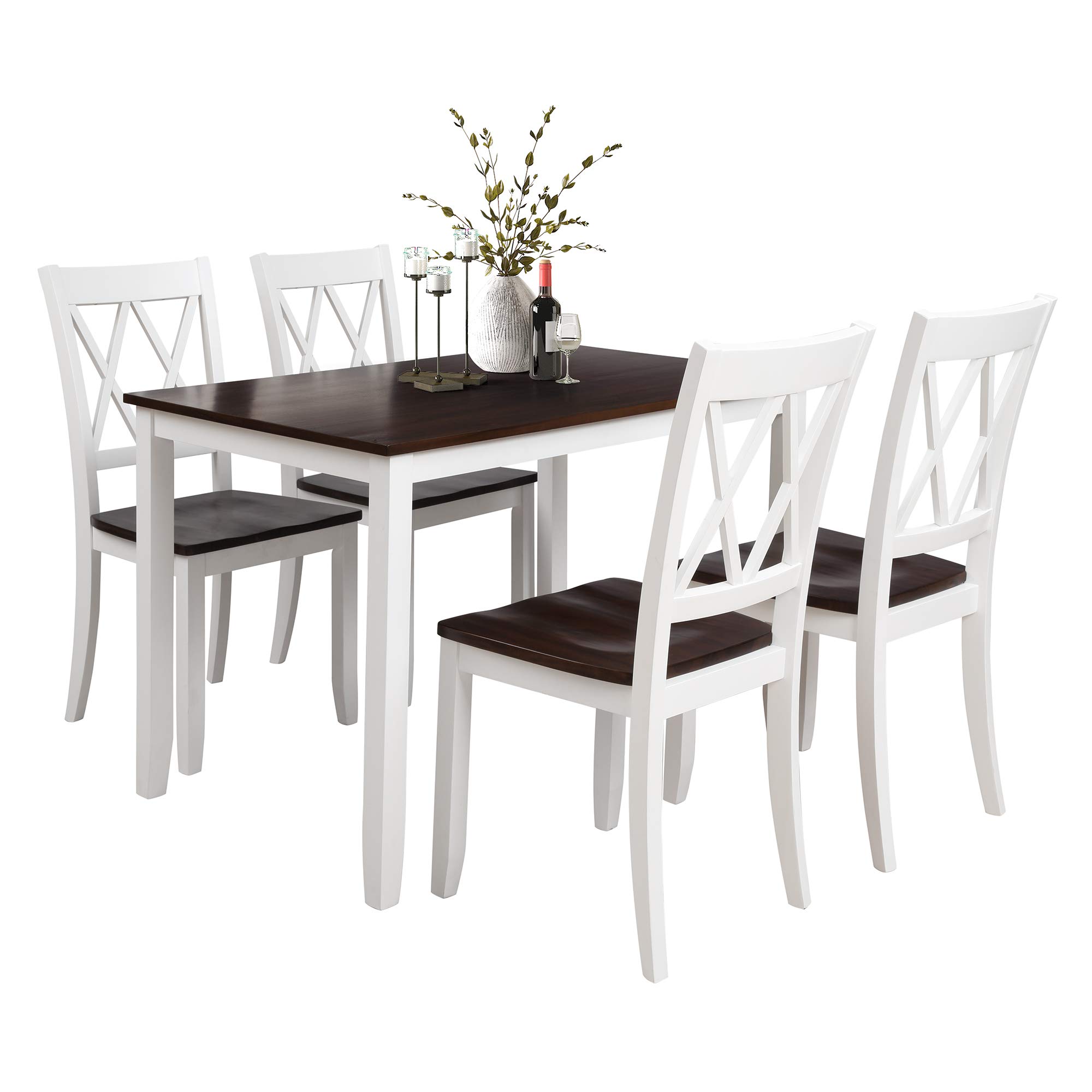 P PURLOVE 5-Piece Wooden Dining Table Set with 4 Chairs - Modern Kitchen Table & Chairs for 4 Persons, Perfect for Small Spaces, Breakfast Nook, and Family Meals