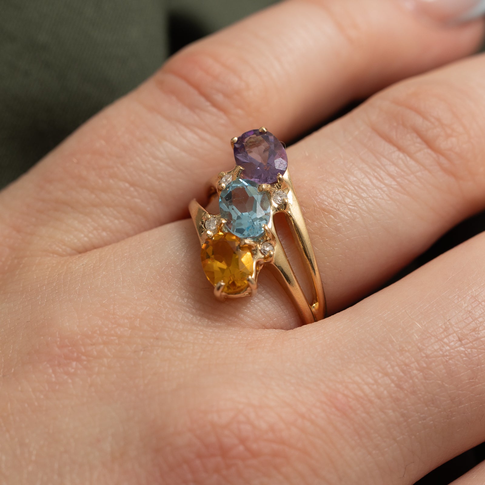Elegant Multi Gemstone & Diamond Bypass Ring - 2.25ctw Gemstones with 0.06ctw Diamonds - Size 6.25 - Perfect for Weddings, Anniversaries & Special Occasions