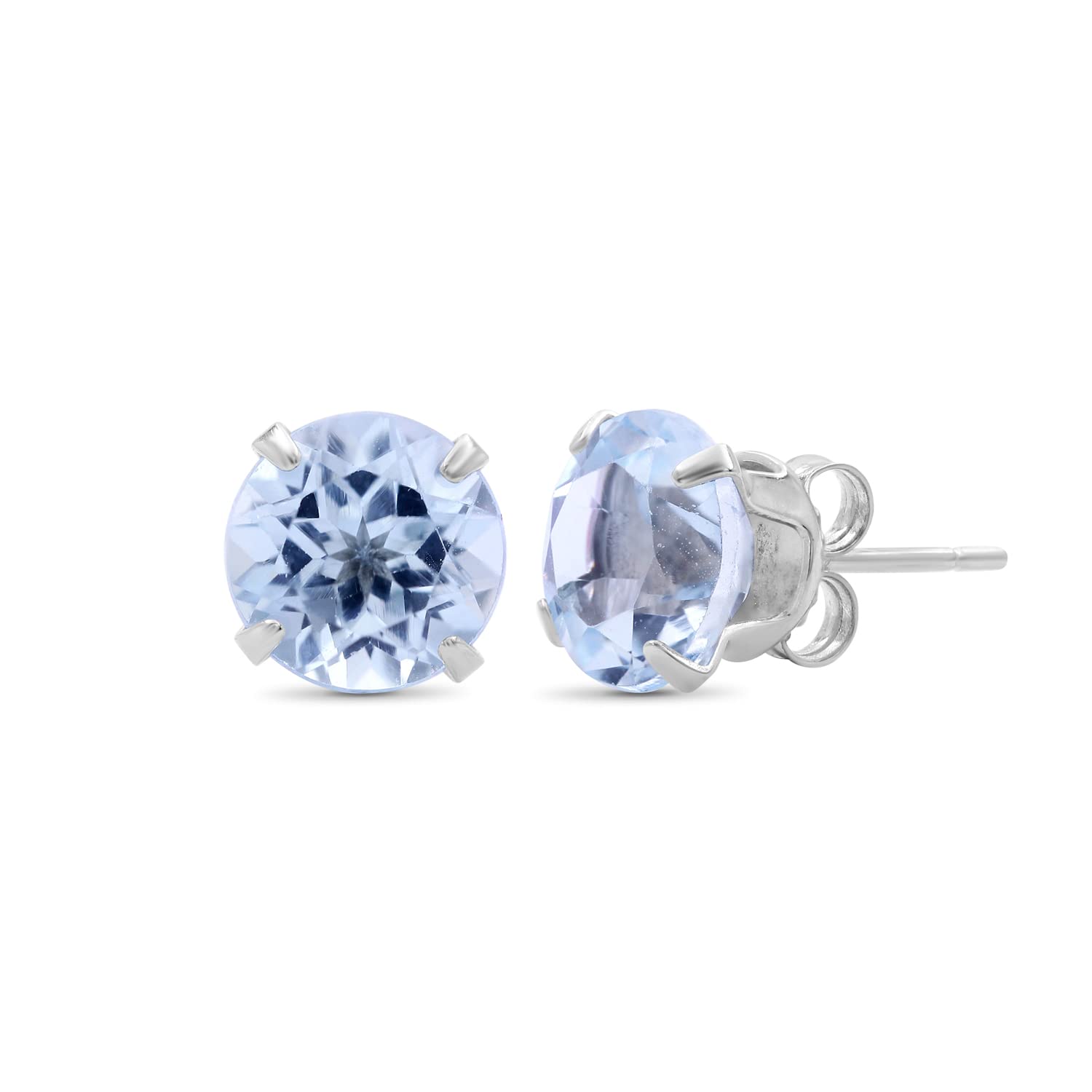 4.20 CTW Sky Blue Topaz Sterling Silver Stud Earrings for Women | Hypoallergenic .925 Silver Round Cut Push Back Earrings | Perfect for Weddings, Parties & Everyday Wear