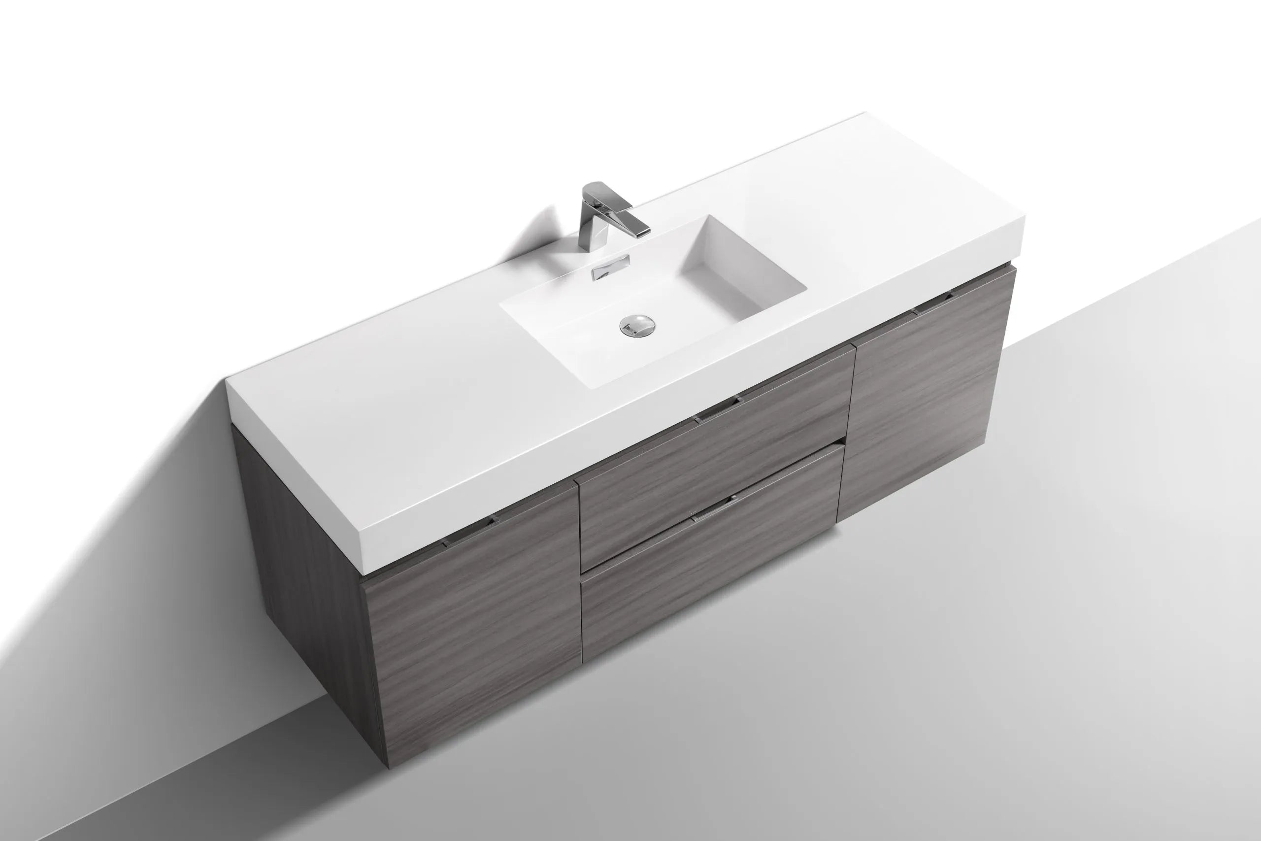 BSL60 Vulcan Ash Grey Wall Mount Bathroom Vanity with Single Sink - Modern Space-Saving Design for Small Bathrooms, Powder Rooms & Apartments