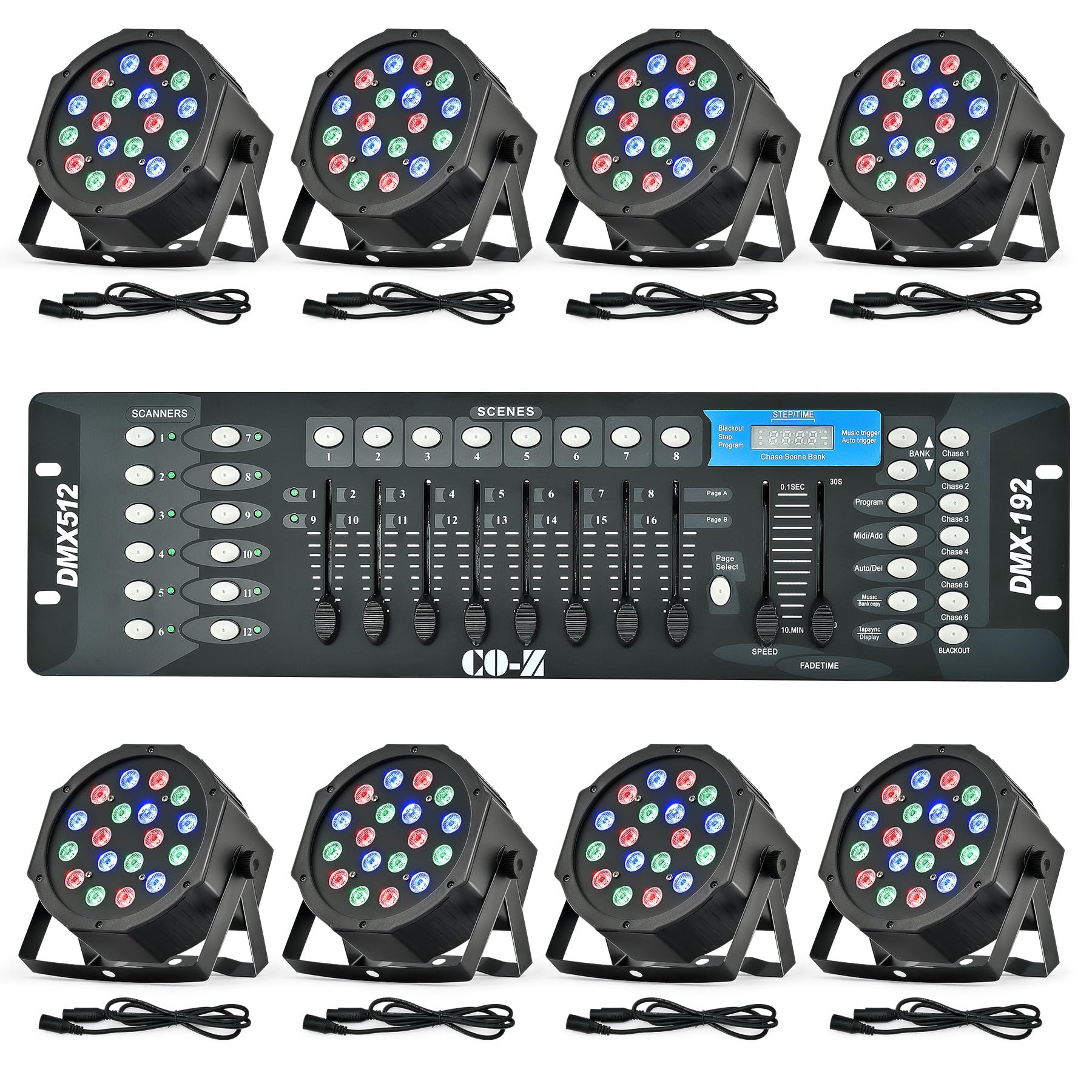 CO-Z 8-Pack 18x3W RGB LED Par Can Lights with DMX & Remote Control - Sound Activated Stage Lighting for DJ, Party, Wedding, Church, Dance & Home Uplighting | Professional Stage Effects for Live Performances & Events