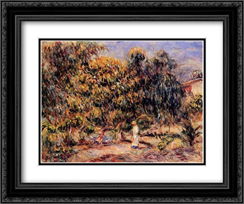 Pierre Auguste Renoir 'Woman in White in the Garden at Colettes' 24x20 Museum Art Print - Black Ornate Frame & Double Matted - Perfect for Living Room, Bedroom, or Office Wall Decor