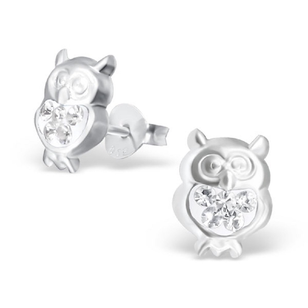 925 Silver Owl Stud Earrings with Crystals for Women - Gift & Party