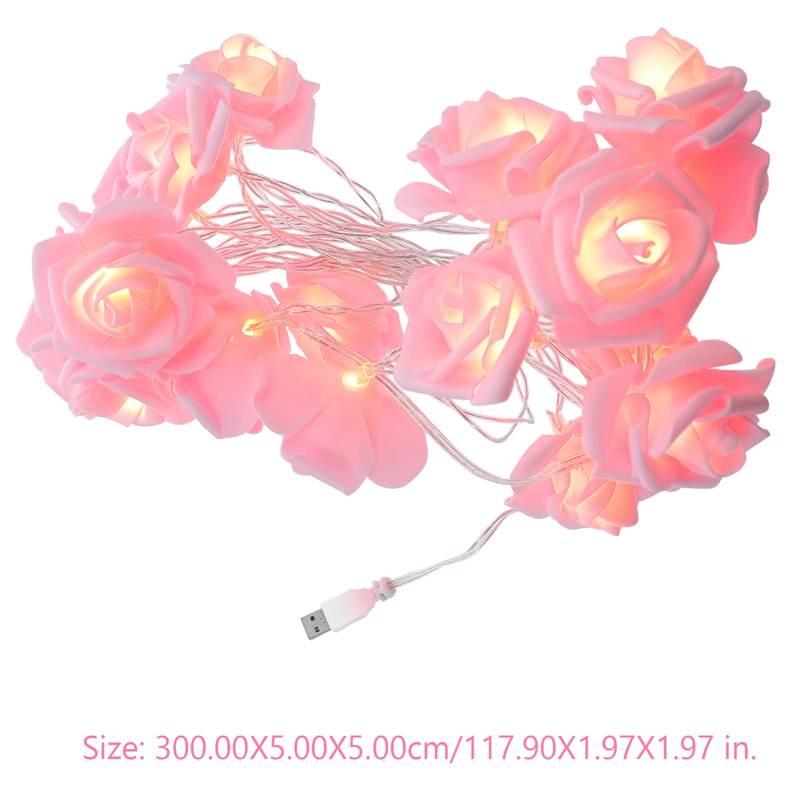 VOSAREA 20 LED Rose String Lights 3m USB - Pink for Wedding Party Decor