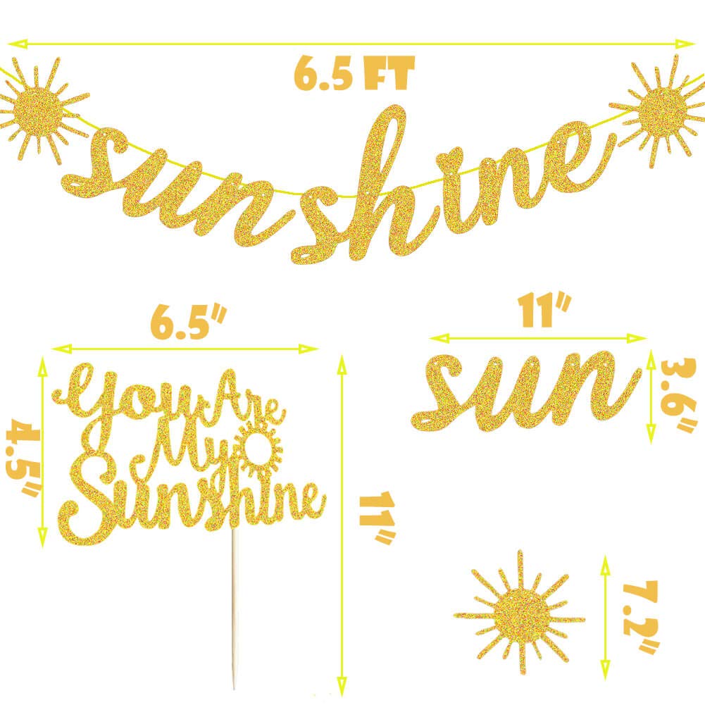 Gold Glitter You Are My Sunshine Banner & Cake Topper Set - 1st Birthday Party Decorations for Boys, Baby Shower, Sunflower Theme - Perfect for Outdoor Celebrations & Photo Backdrops