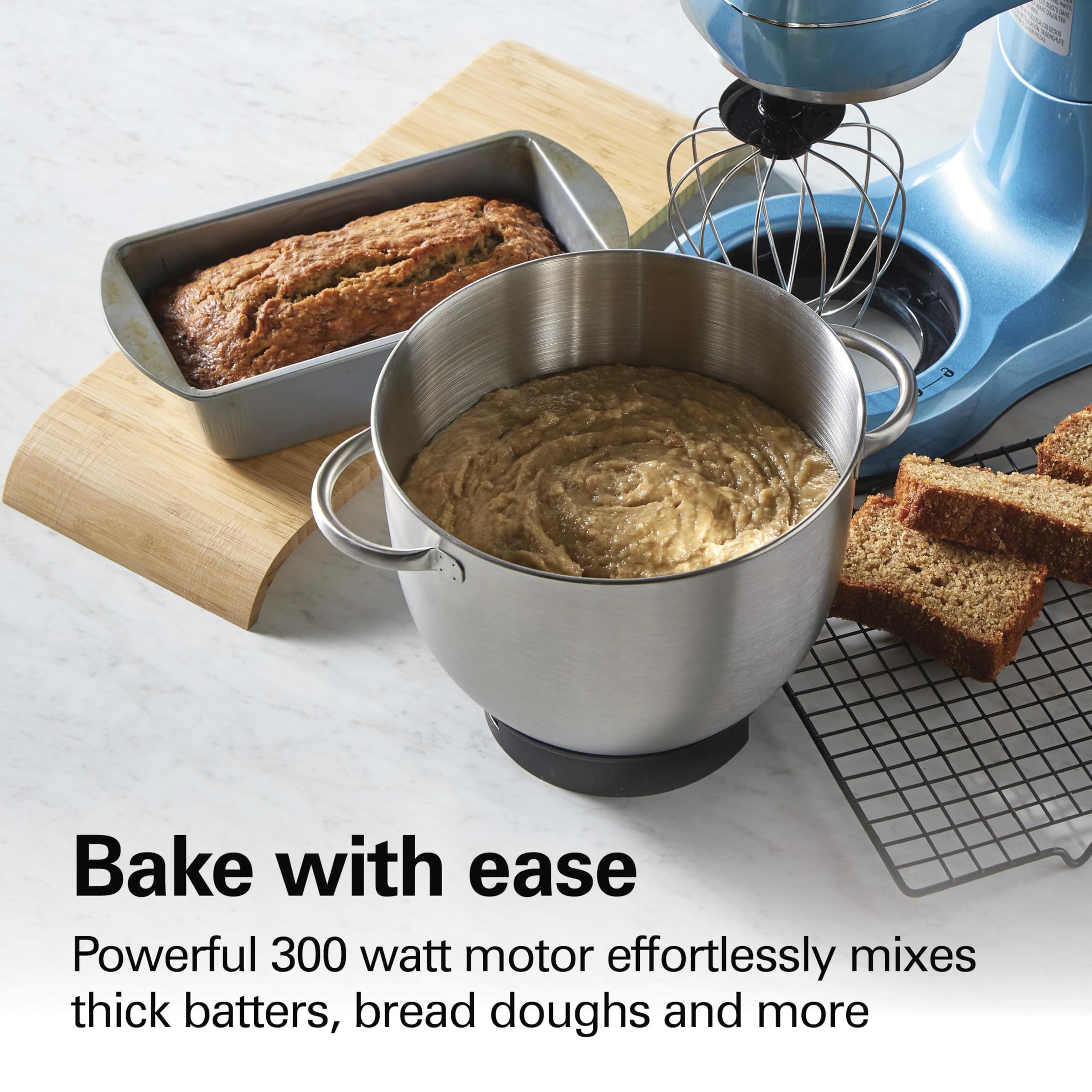 Hamilton Beach 4-Quart Electric Stand Mixer with Dough Hook, Flat Beater & Whisk - 7 Speed Settings & Splash Guard - Perfect for Baking Cakes, Cookies & Bread Dough (Blue)