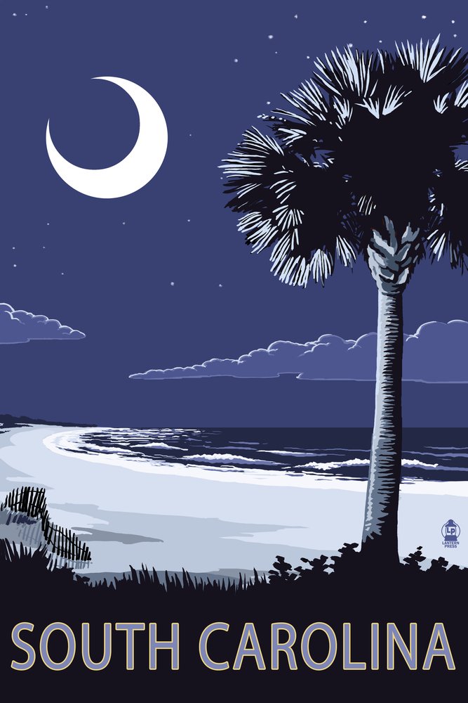 Lantern Press South Carolina Palmetto Moon 16x24 Wrapped Canvas Wall Art - Coastal Home Decor for Living Room, Bedroom & Office