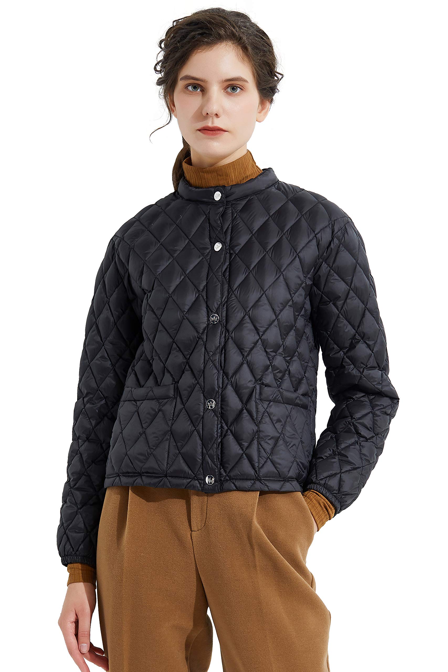 Orolay Women's Lightweight Cropped Puffer Jacket - Packable Stand Collar Down Coat for Winter, Travel & Outdoor Activities | Warm Quilted Fashion Jacket for Casual Wear, Hiking & City Exploration