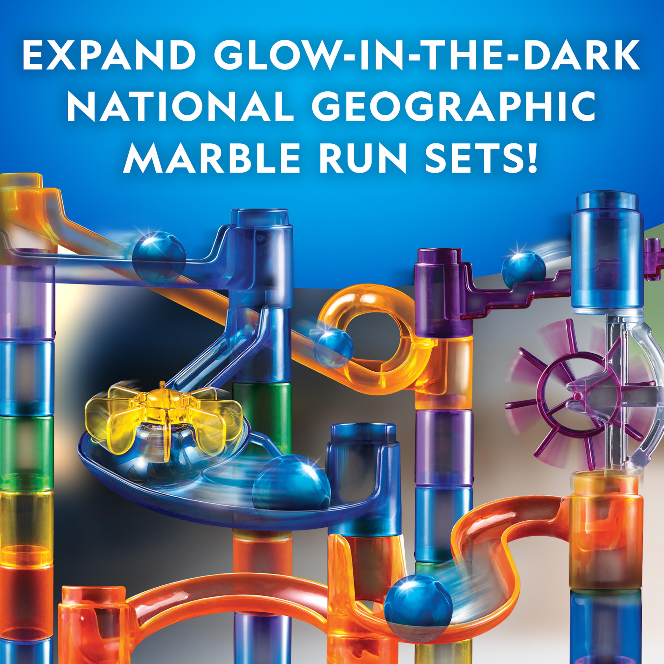 National Geographic Marble Run STEM Toy - 95-Piece Motorized Marble Maze with Spiral Elevator, 20 Glass Marbles & Perpetual Motion Machine | Educational Physics Building Kit for Kids | Perfect STEM Gift for Boys & Girls | Classroom Science Activity & Family Game Night Fun
