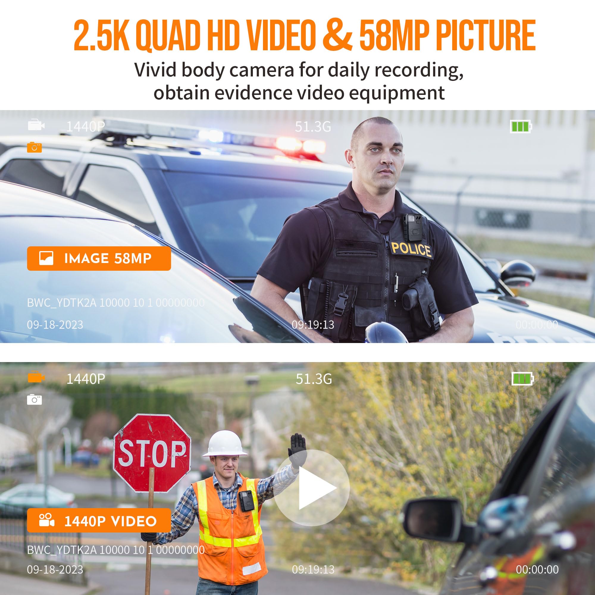 2.5K HD Body Camera with Audio & Video Recording, 4000mAh Battery, GPS, Motion Detection & Night Vision - Personal Security Camera for Law Enforcement, Home Security, Outdoor Activities, Hiking & Night Surveillance
