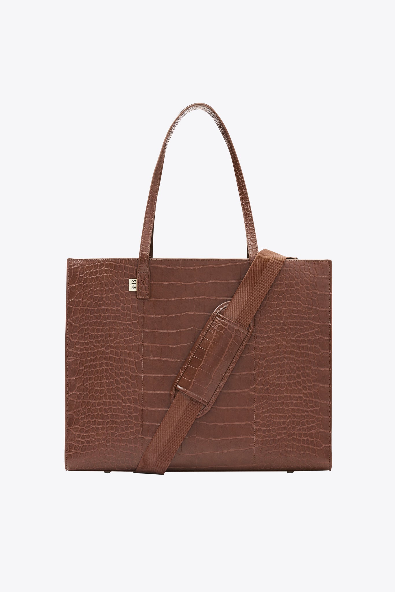 Premium Large Work Tote Bag in Maple Croc Embossed Leather - Spacious Professional Office Bag for Women, Perfect for Laptop, Documents & Daily Commute