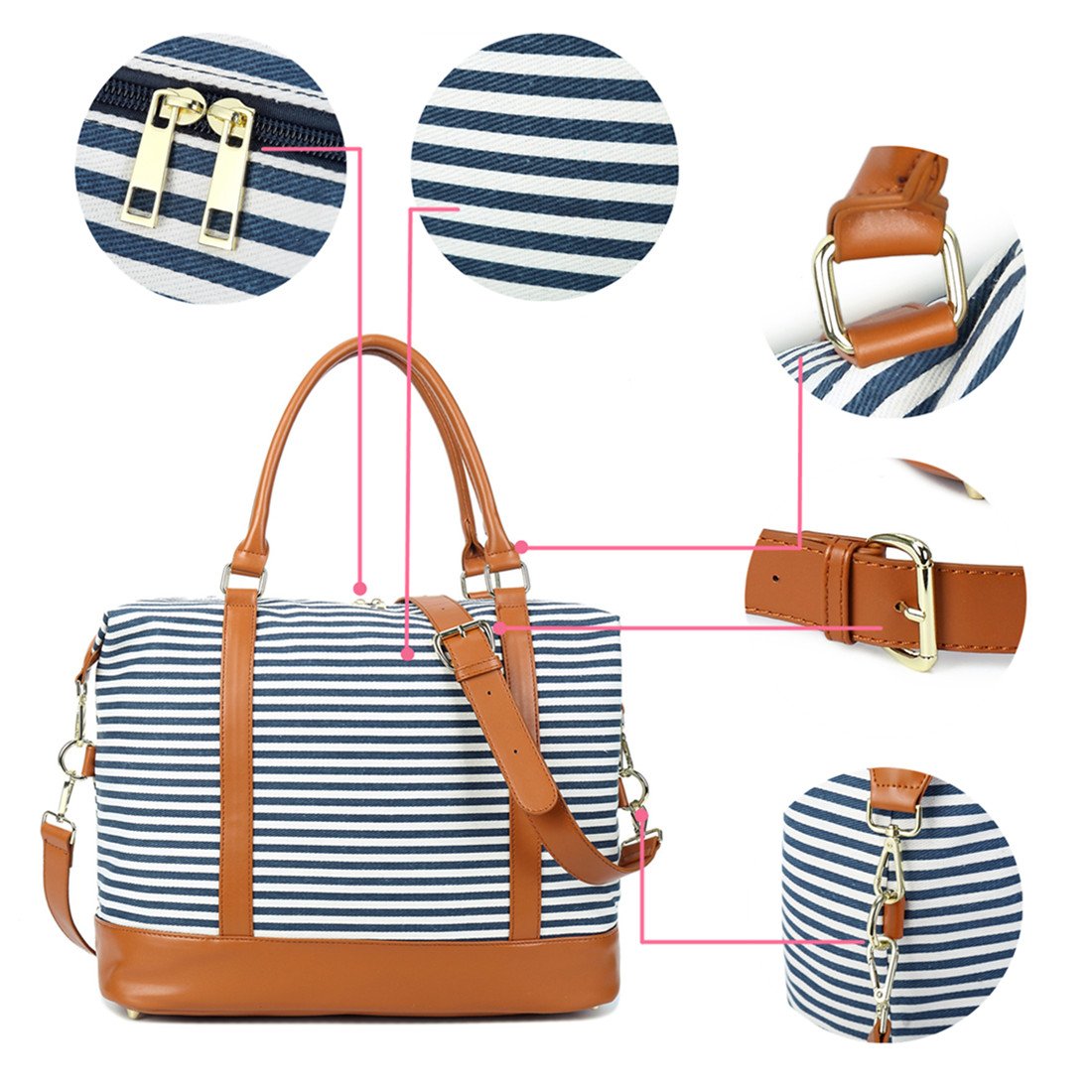BLUBOON Women's Canvas Travel Tote Bag with Zipper - Stylish Weekender Overnight Bag, Carry-On Duffel with Trolley Sleeve for Business Trips, Gym, Beach & Weekend Getaways