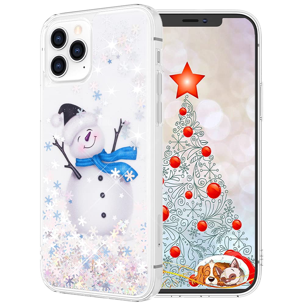 Maxdara Christmas Snowman Glitter Liquid Bling Case for iPhone 12/12 Pro - Sparkle Cute Protective Phone Cover for Holiday Gifts & Winter Party Accessories