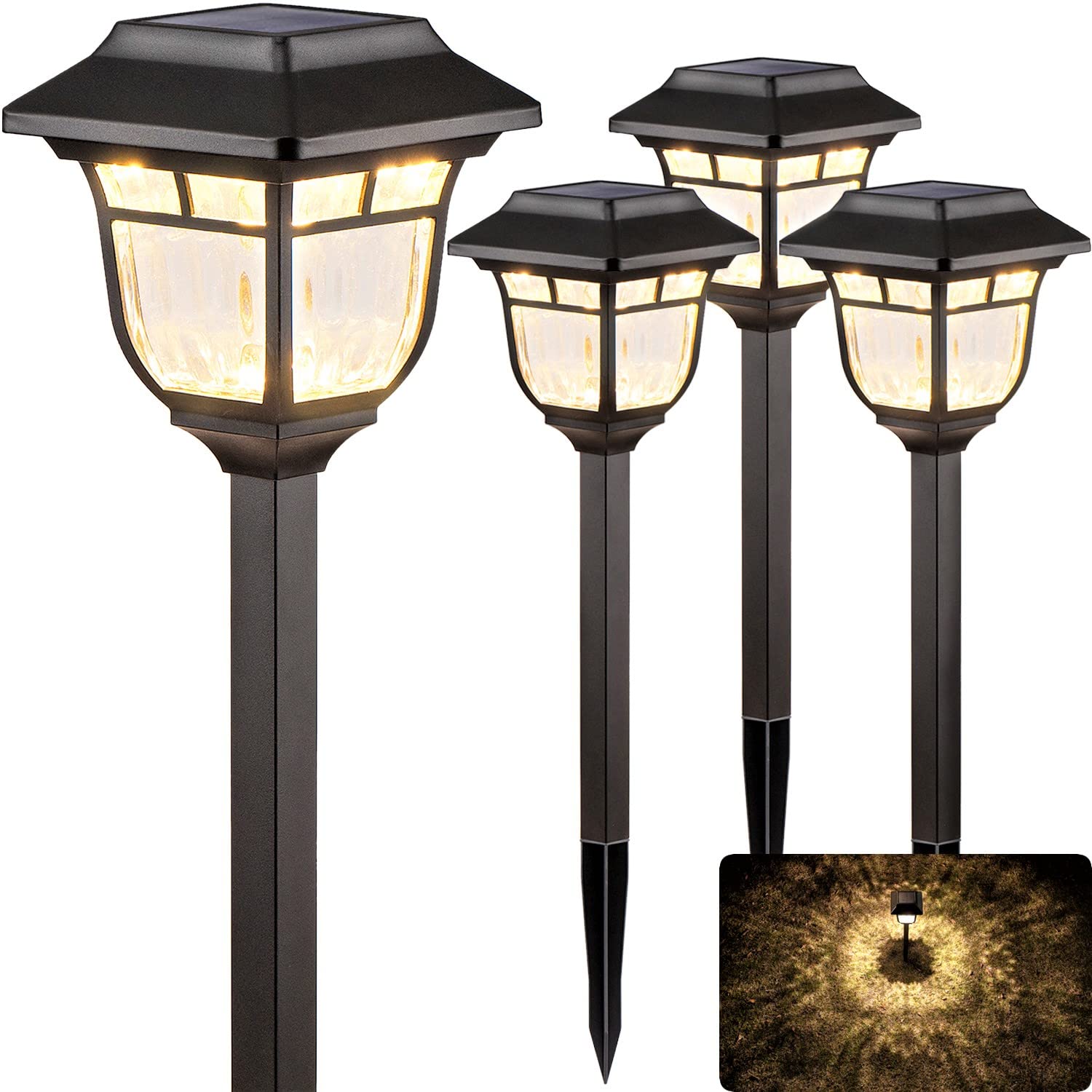 LeiDrail Solar Pathway Lights Outdoor - Waterproof Glass & Metal Solar Garden Lights with 2 Brightness Modes | Solar Powered Landscape Lighting for Patio, Yard, Driveway, Walkway | Perfect for Evening Ambiance & Safety Lighting