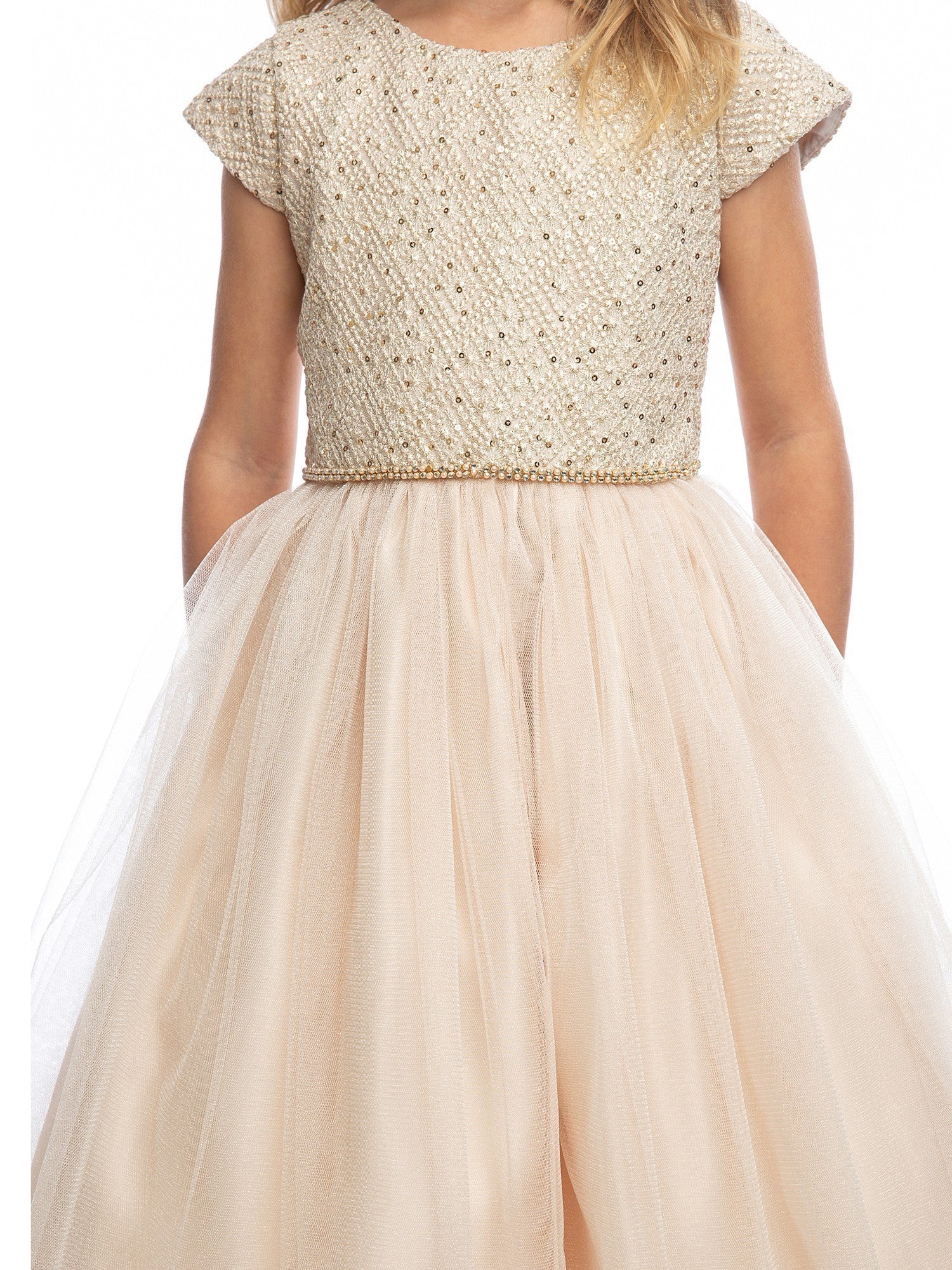 Elegant Champagne Jeweled Tulle Skirt Christmas Party Dress for Big Girls Size 7-16 - Perfect for Holiday Celebrations, Pageants & Special Occasions