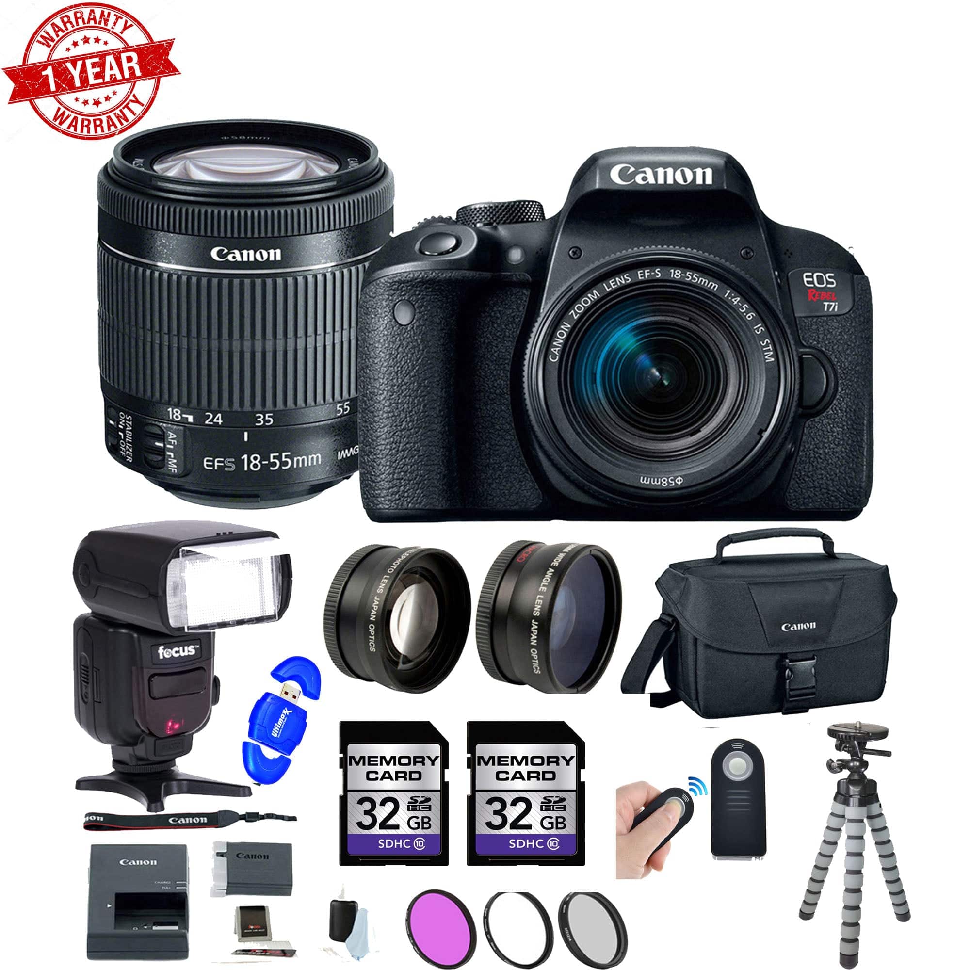 Canon EOS Rebel T7i/800D DSLR Camera with 18-55mm Lens, TTL Swivel Flash & 64GB Memory Card Bundle - Perfect for Travel Photography, Vlogging & Family Events