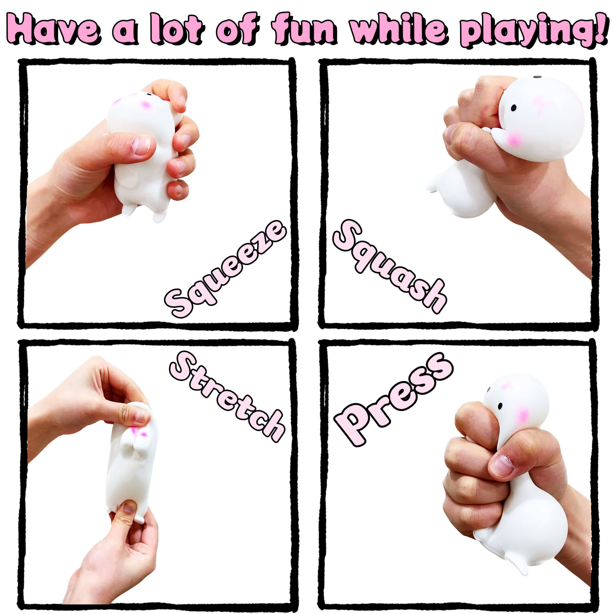 Cute Bunny Stress Balls for Kids & Adults - Soft Rabbit Squeeze Sensory Fidget Toys for Relaxation, Focus & Anxiety Relief - Easter Basket Stuffers, Autism/ADD/ADHD Therapy Tools - Perfect for Classrooms, Office Desks & Travel Stress Relief