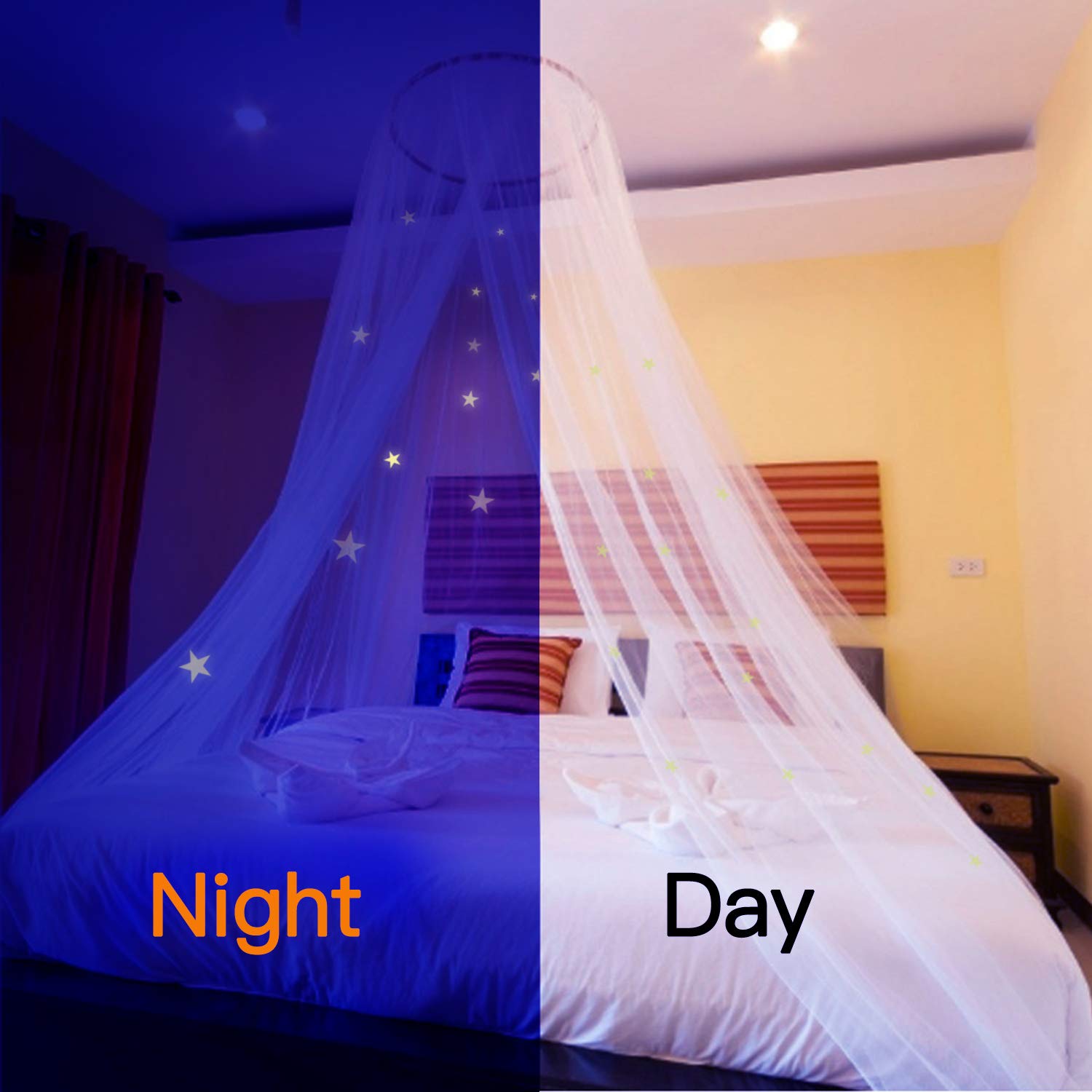 Glow in the Dark Mosquito Net Canopy with Luminous Stars - Dome Bed Tent for Baby, Kids, Girls & Adults - Perfect for Nursery, Bedroom & Outdoor Camping Protection