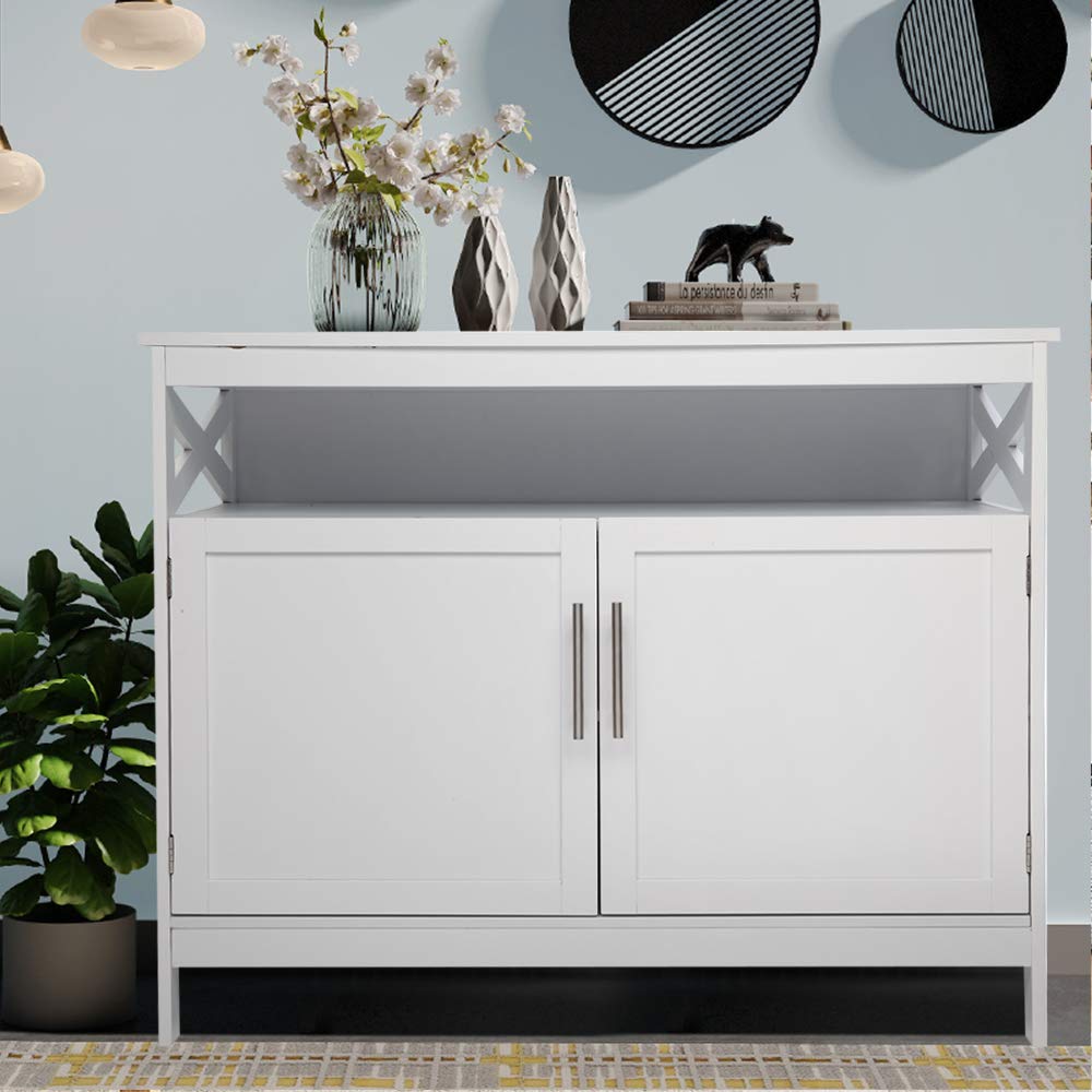 Modern Kitchen Buffet Cabinet with 2 Doors & Adjustable Shelves - White Free Standing Storage Sideboard for Dining Room | Organize Dishes, Serve Meals, Display Decor