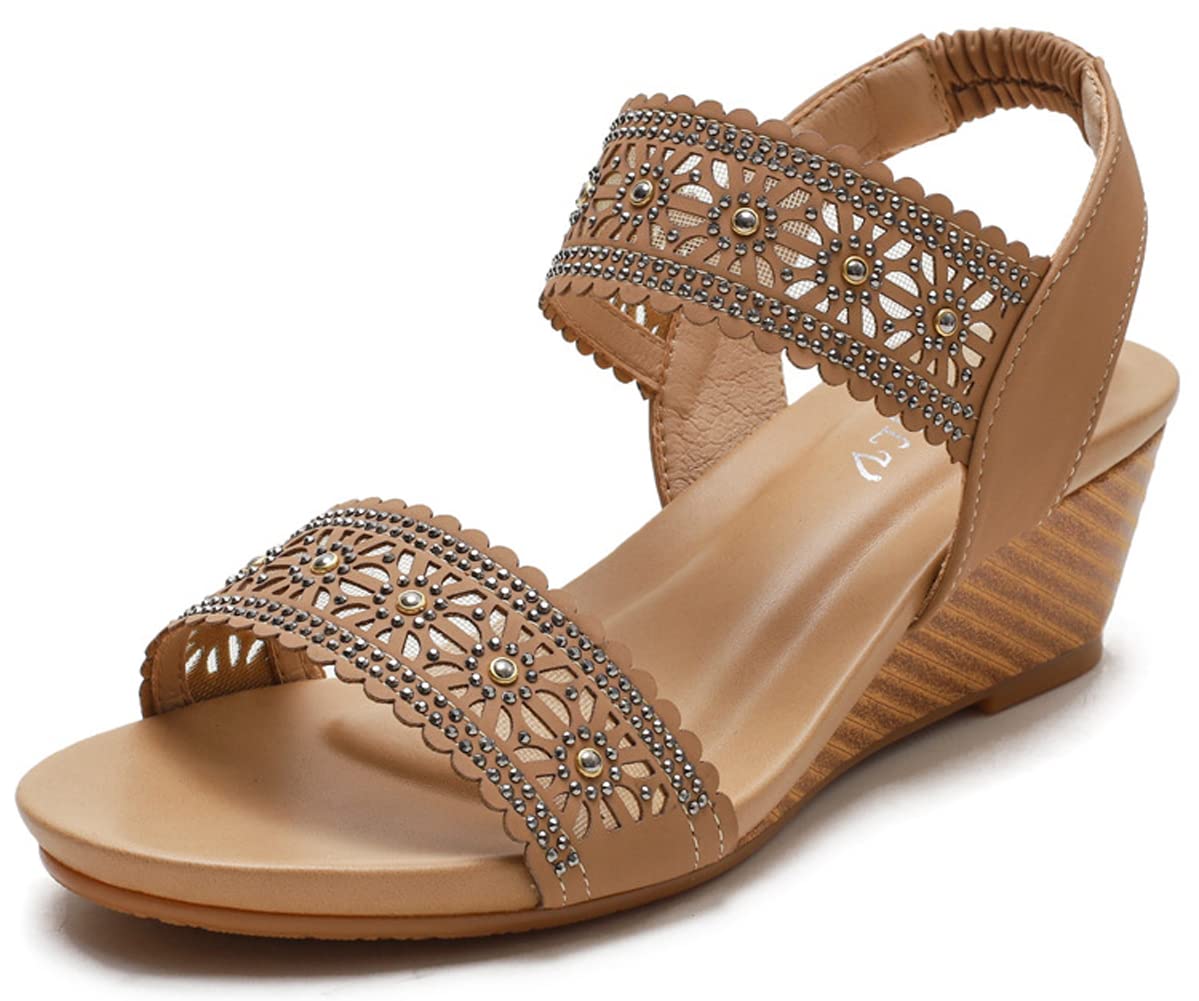 Women's Wedge Sandals - Floral Mesh Roman Vintage Retro Summer Sandals for Ladies | Comfortable & Stylish for Beach, Vacation, and Casual Outings
