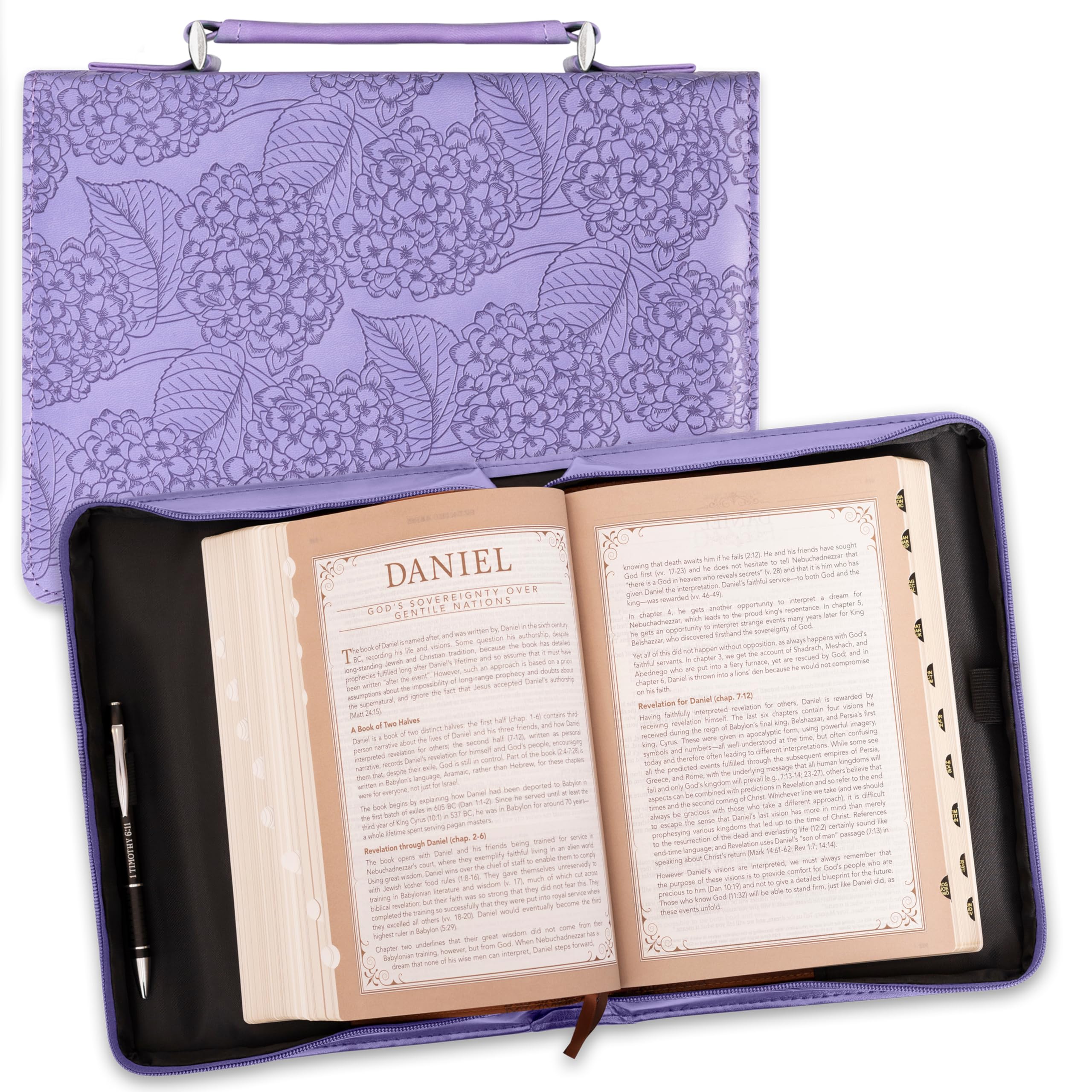Women's Faux Leather Bible Cover - Ephesians 2:8 Inspirational Verse, Hydrangea Purple for Church & Daily Use