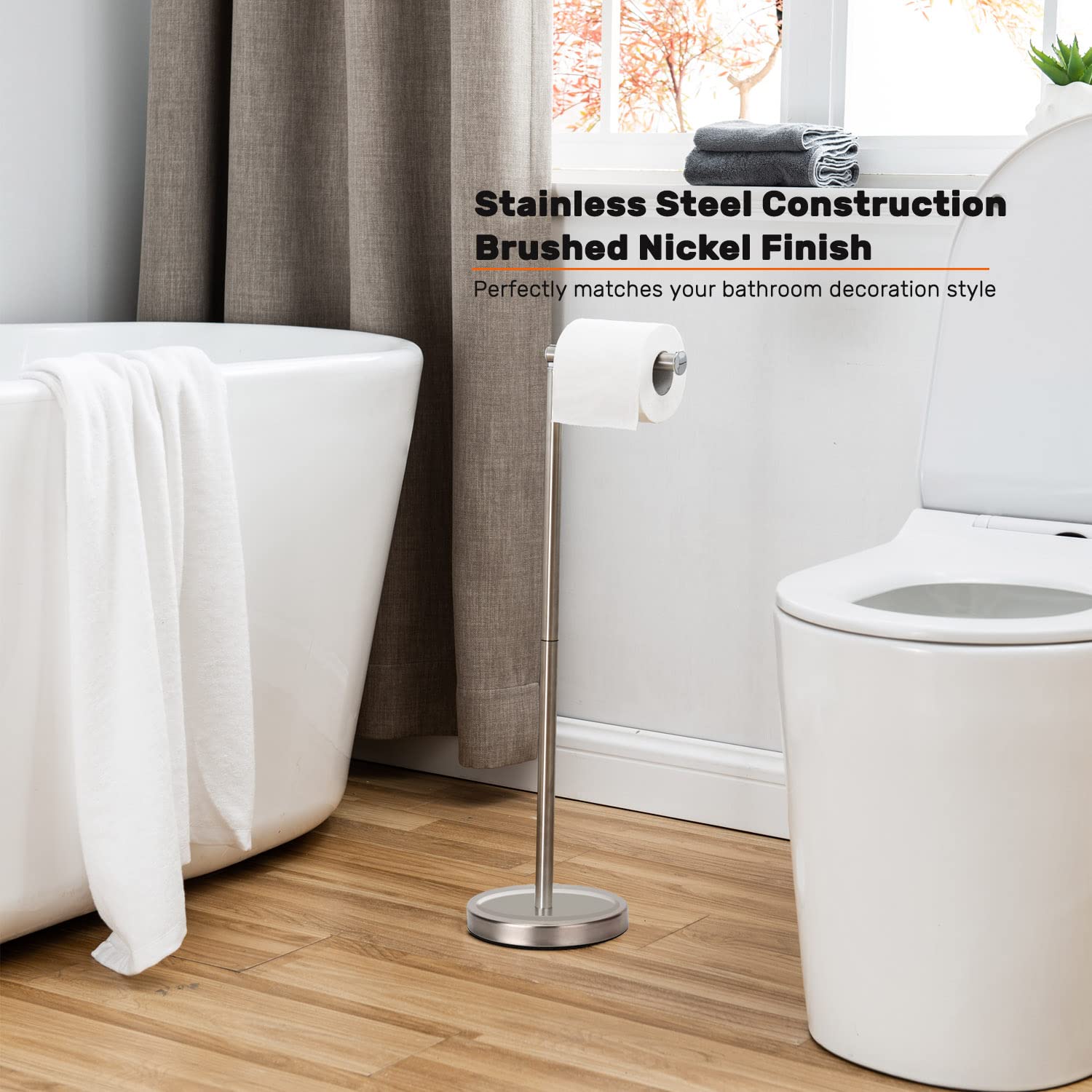 Freestanding Toilet Paper Holder Stand for Bathroom - Heavy Base Storage Organizer Holds 4 Rolls - Brushed Nickel Finish | Perfect for Small Bathrooms, RVs, and Guest Toilets