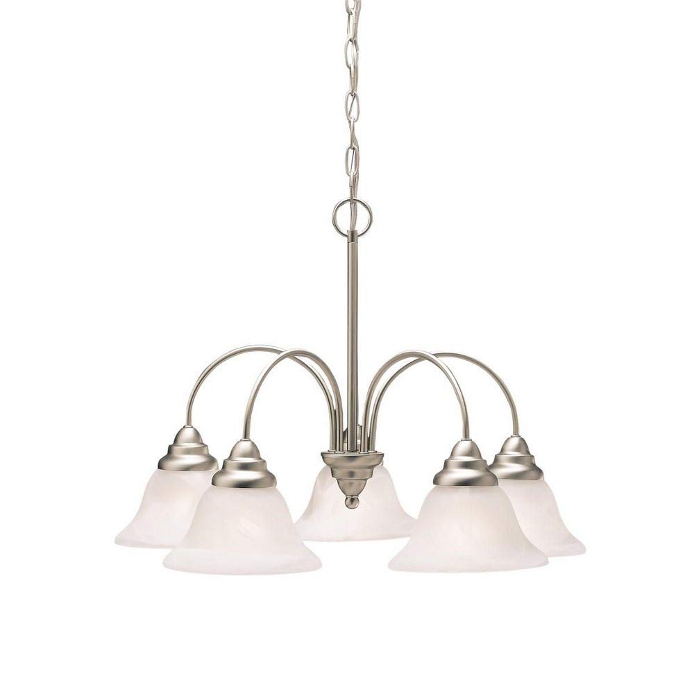 Kichler Telford 17 Inch 5-Light Chandelier with Alabaster Swirl Glass in Brushed Nickel Finish - Elegant Dining Room Lighting for Home Decor