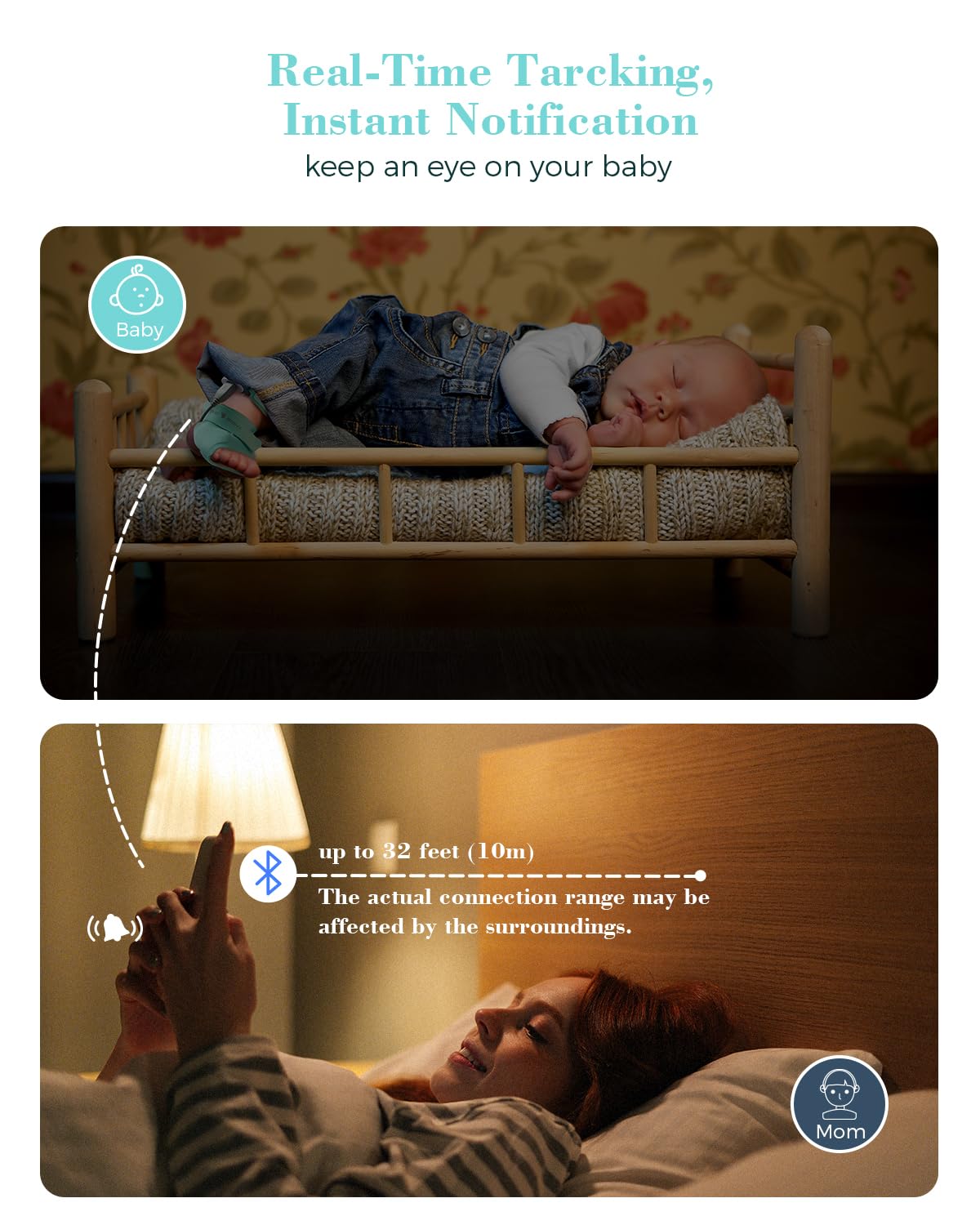 Babytone Baby Oxygen Monitor Sock - Track O2, Pulse & Movement for Infants 0-36M - Sleep Monitoring Wearable with Bluetooth App