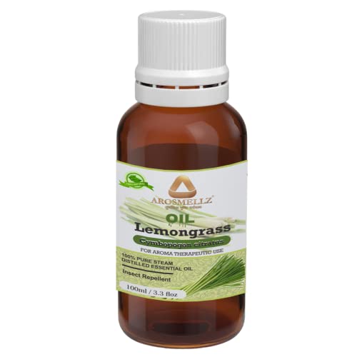 100% Pure Lemongrass Essential Oil for Hair Growth, Skin Moisturizing & Aromatherapy | Therapeutic Grade, Steam Distilled | Use for Home Diffuser, Massage & DIY Beauty (100ml, Undiluted)