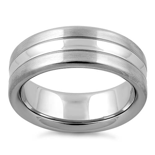 Premium Stainless Steel Double Groove Band Ring - Polished Center & Satin Finish - Durable Wedding Band, Anniversary Gift for Him/Her, Everyday Fashion Jewelry