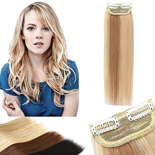 Benehair Clip-in Human Hair Extensions for Women – 4 Inch Straight Soft Hair in Golden Brown & Bleach Blonde (#12P613) – Perfect for Thinning Hair & Bald Patches | Great for Daily Wear, Parties & Special Occasions