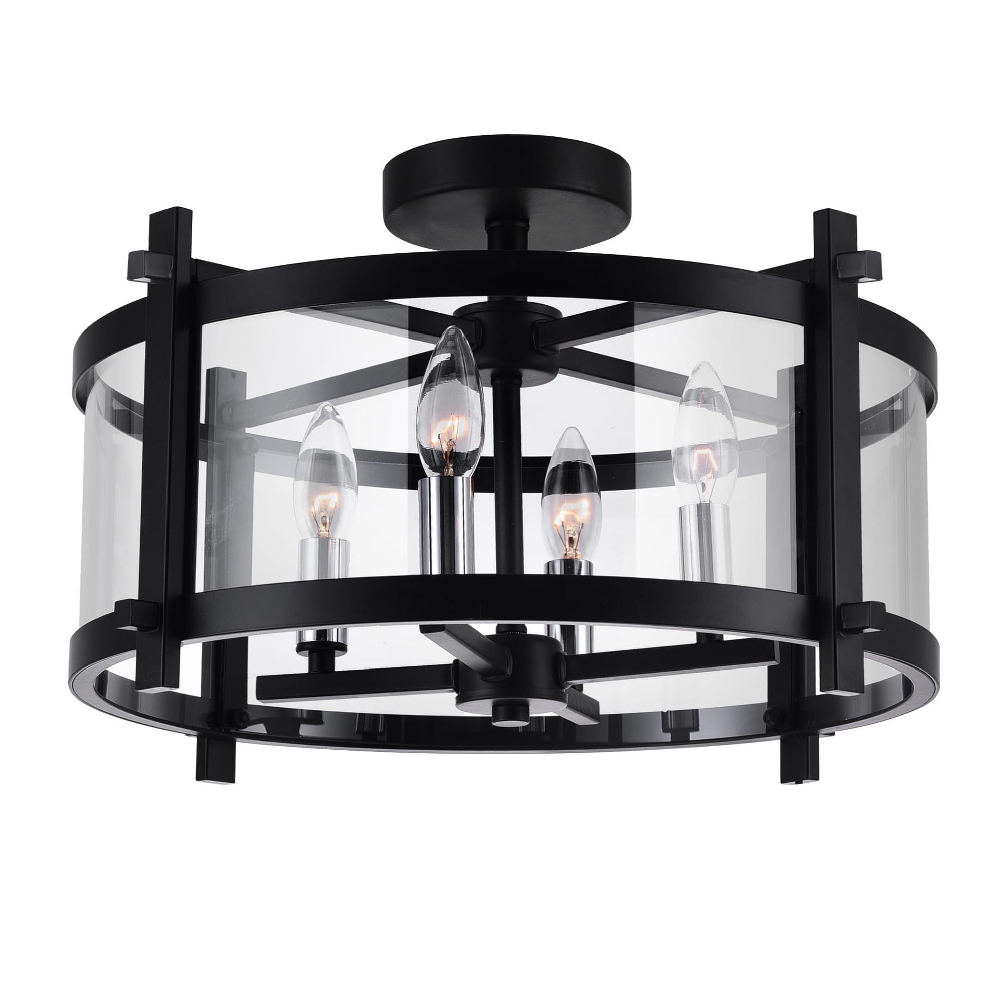 CWI Lighting Miette 4-Light Black Metal Cage Flush Mount Ceiling Light Fixture - Perfect for Bedroom, Living Room, Kitchen & Indoor Spaces