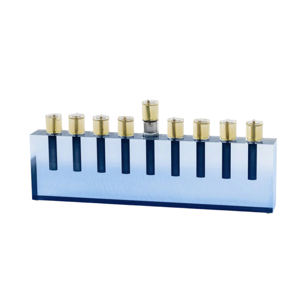 Apeloig Navy Blue Acrylic Oil Menorah - Elegant Hanukkah Candle Holder for Jewish Holiday Decor & Home Celebration