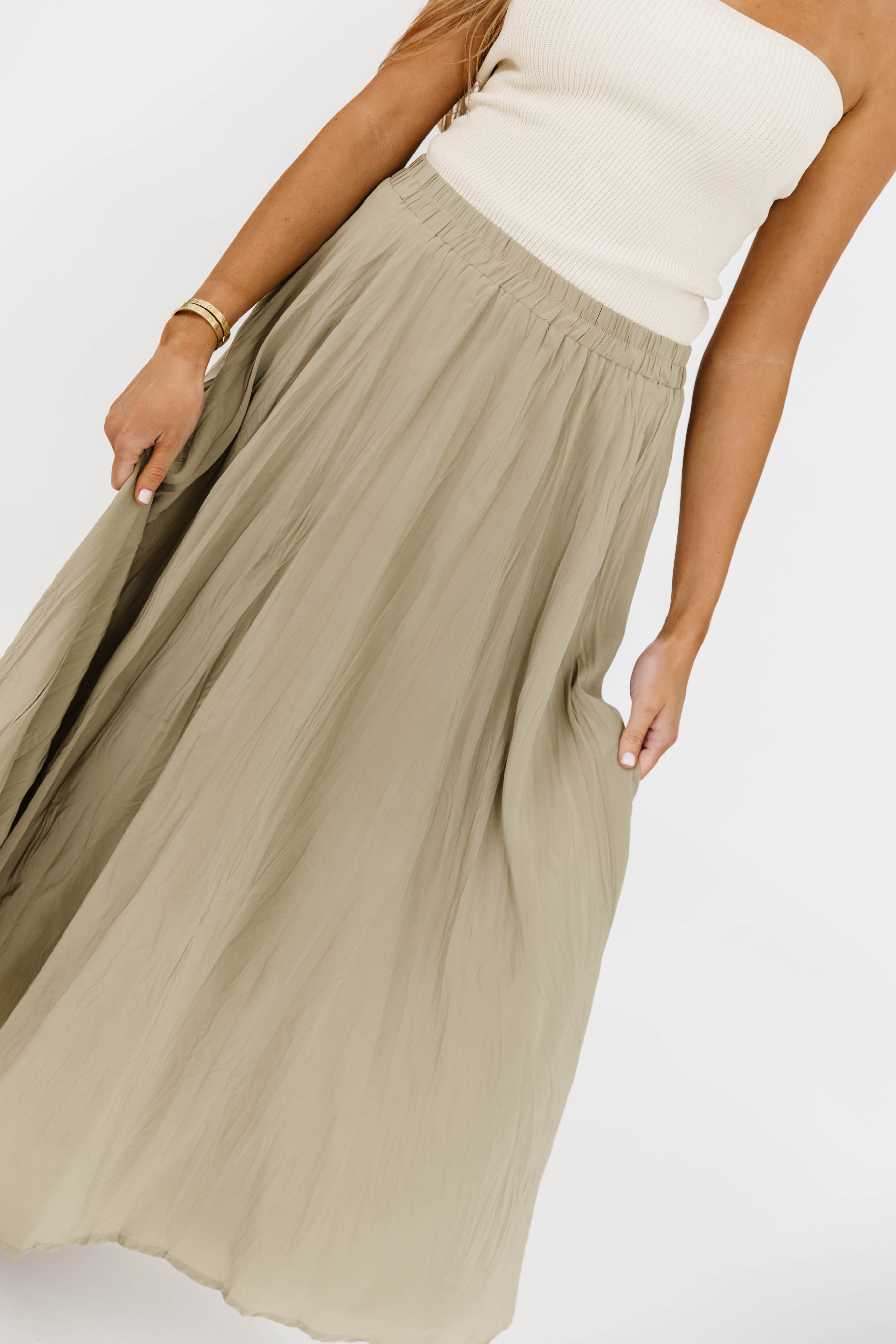 Apolline Crinkle Maxi Skirt in Sage Green | Flowy Boho Skirt for Women | Perfect for Beach Vacations, Music Festivals & Summer Outfits