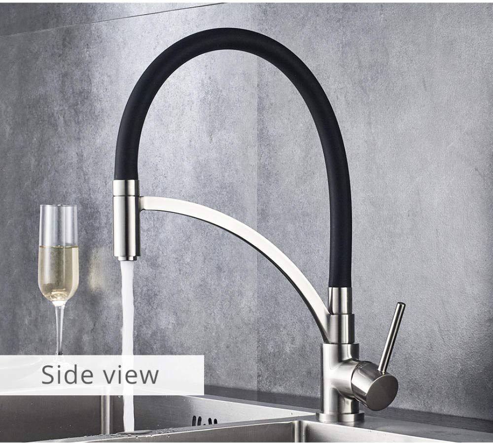 Brushed Nickel Kitchen Faucet with Pull Down Sprayer - Hot & Cold Water Mixer Tap with 360 Degree Rotation - Perfect for Modern Kitchens & Food Prep Stations