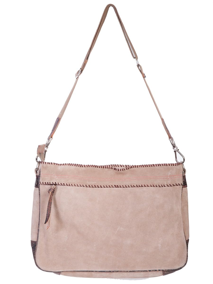 Premium Genuine Leather & Suede Crossbody Bag with Flag Design - Stylish Women's Shoulder Purse for Everyday Use, Travel & Casual Outings