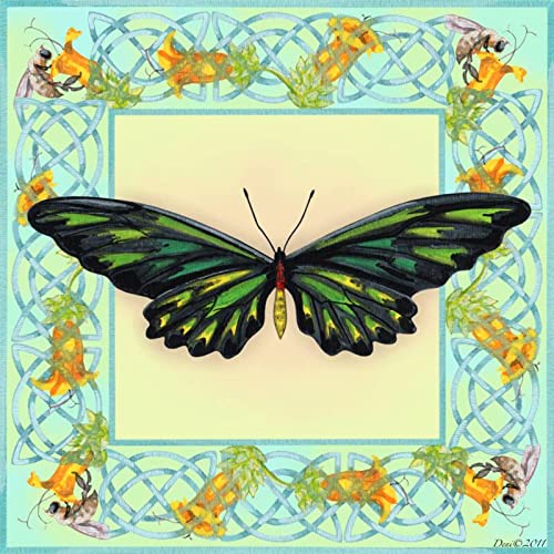 Denise Freeman Butterfly Square 8 Accent Tile - Decorative Ceramic Wall & Floor Tile for Kitchen Backsplash, Bathroom, and Fireplace Design