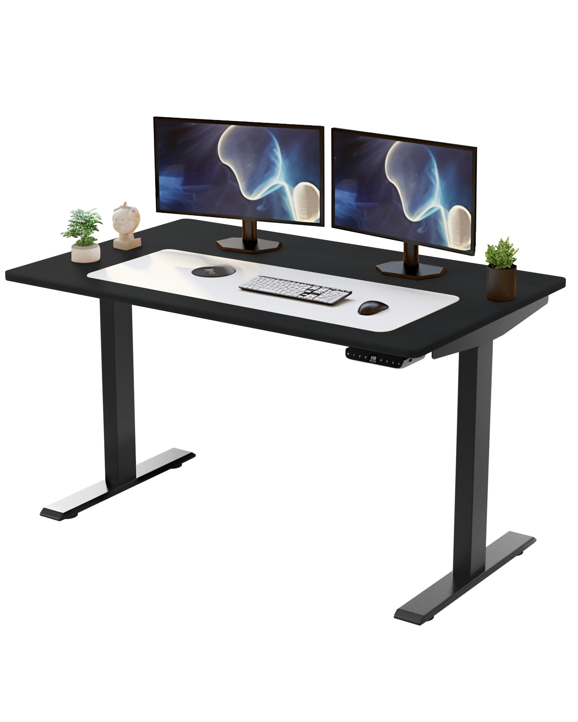 Electric Standing Desk Adjustable Height 24-49 Inches, Dual Motor Wooden Black Desk 48x30 Inches - Ergonomic Sit Stand Desk for Home Office, Gaming & Workspace (Black)