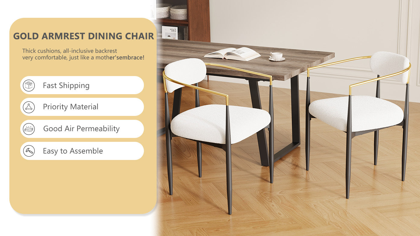 Set of 2 White Medieval Modern Dining Chairs - Teddy Velvet Upholstery with Metal Legs, Easy Assembly for Kitchen, Home & Office | Perfect for Small Spaces, Breakfast Nooks & Contemporary Dining Areas