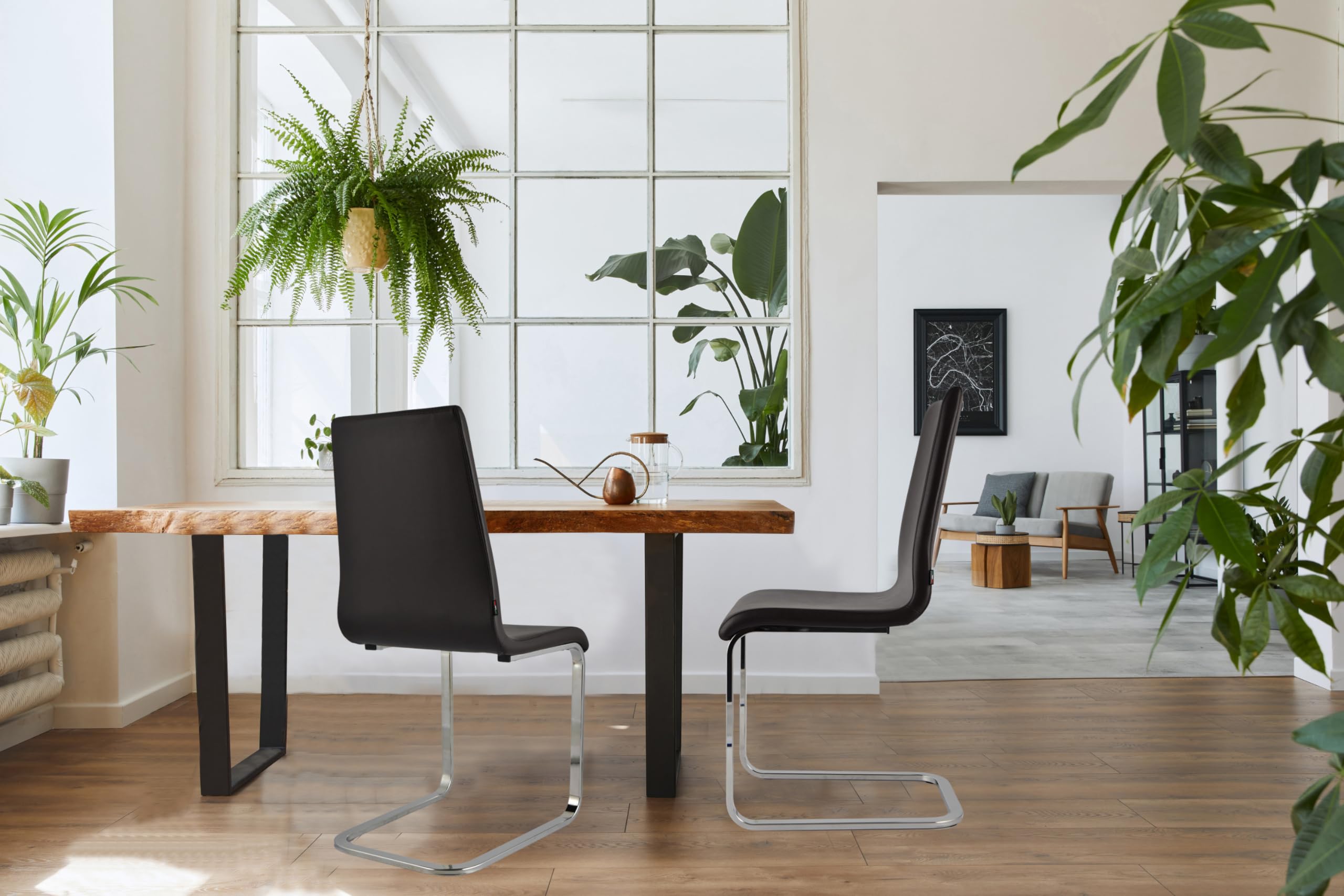 TommyChairs Berlin Style Cantilever Chair with High-Strength Chrome Steel Legs & Multi-Layer Wood Seat, Mocha Faux Leather Upholstery - Modern Dining Room, Living Room, Office Furniture for Home Decor
