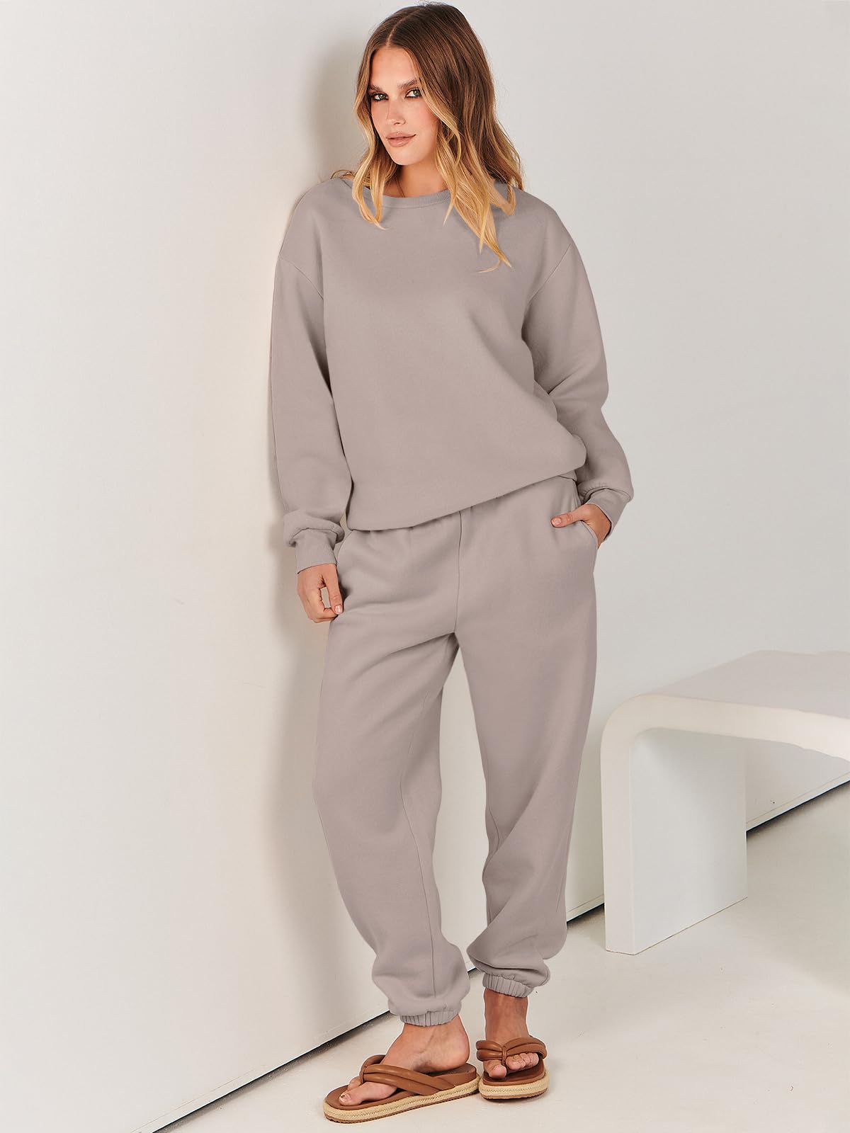 ANRABESS Women's 2 Piece Lounge Set - Long Sleeve Crewneck Sweatshirt & Jogger Pants Tracksuit - Cozy Fall Outfit for Home, Travel & Casual Wear 2024